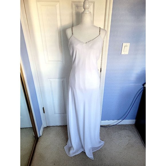 White Gown w/ Rhinestone-Studded Spaghetti Straps - Picture 2 of 9